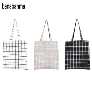 Banabanma Women Student Cotton Linen Fashion Plaid Shoulder Tote Handbag Eco Shopping Large Capacity Canvas Purse Pouch ZK25
