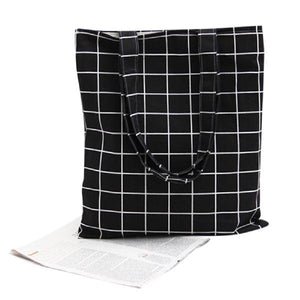 Banabanma Women Student Cotton Linen Fashion Plaid Shoulder Tote Handbag Eco Shopping Large Capacity Canvas Purse Pouch ZK25