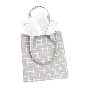Banabanma Women Student Cotton Linen Fashion Plaid Shoulder Tote Handbag Eco Shopping Large Capacity Canvas Purse Pouch ZK25