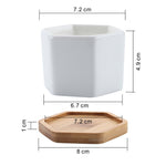 T4U Ceramic Hexagon Succulent maceta bonsai pot Cactus Planter Pots with free Bamboo Tray for Home Decoration