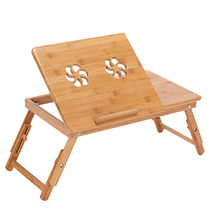 Ergonomics Adjustable Laptop Desk with USB Cooling Fan for Lap Table Bamboo Foldable Breakfast Serving Bed Tray Cozy Yellow