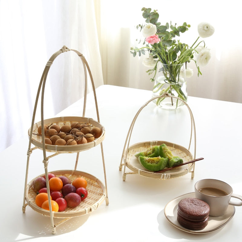Bamboo Weaving Wicker Baskets Dish Handmade Home Decorate Storage Fruit Bread Food For Kitchen Organizer Panier Osier
