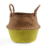 Seagrass Folding Handmade Storage Basket Decorative Rattan Plant Flower Pot Woven Wicker Belly Laundry Basket Home Decor