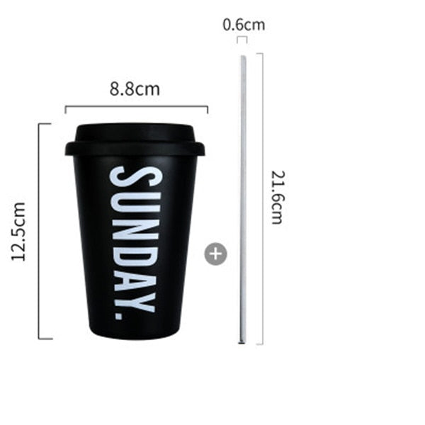 Black White Stainless Steel Silicone Mugs Hand Cup With Straw Lid Cup Sleeve Mug Tea Milk Cups Home Office School Gift 1PCS