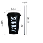 Black White Stainless Steel Silicone Mugs Hand Cup With Straw Lid Cup Sleeve Mug Tea Milk Cups Home Office School Gift 1PCS