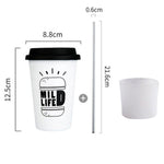 Black White Stainless Steel Silicone Mugs Hand Cup With Straw Lid Cup Sleeve Mug Tea Milk Cups Home Office School Gift 1PCS