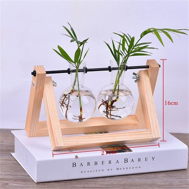 Creative Wooden Stand Glass Terrarium Container Hydroponics Planter Flower Pot Tabletop Vase DIY Home Office Wedding Decor