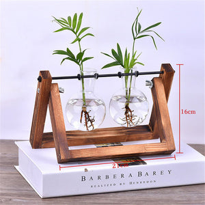 Creative Wooden Stand Glass Terrarium Container Hydroponics Planter Flower Pot Tabletop Vase DIY Home Office Wedding Decor