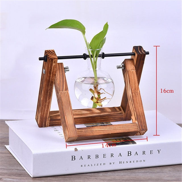 Creative Wooden Stand Glass Terrarium Container Hydroponics Planter Flower Pot Tabletop Vase DIY Home Office Wedding Decor