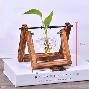 Creative Wooden Stand Glass Terrarium Container Hydroponics Planter Flower Pot Tabletop Vase DIY Home Office Wedding Decor