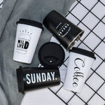 Black White Stainless Steel Silicone Mugs Hand Cup With Straw Lid Cup Sleeve Mug Tea Milk Cups Home Office School Gift 1PCS